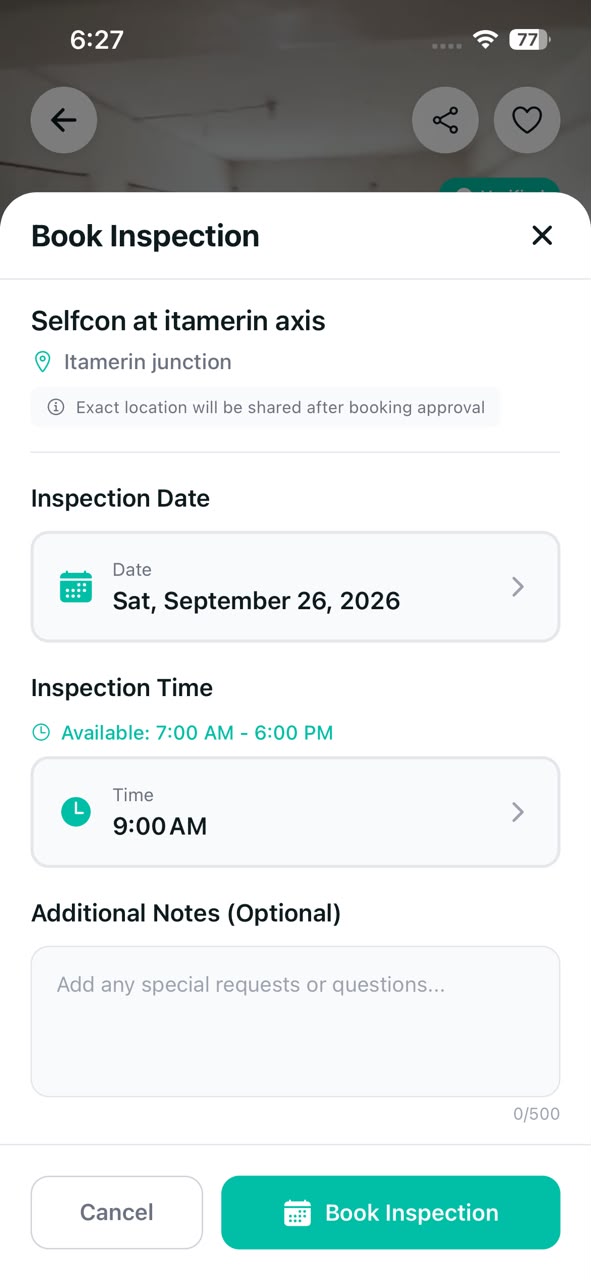Book an inspection on Padiconnect